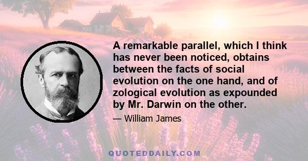 A remarkable parallel, which I think has never been noticed, obtains between the facts of social evolution on the one hand, and of zological evolution as expounded by Mr. Darwin on the other.