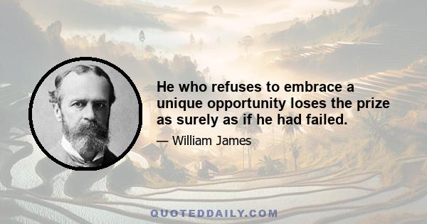 He who refuses to embrace a unique opportunity loses the prize as surely as if he had failed.