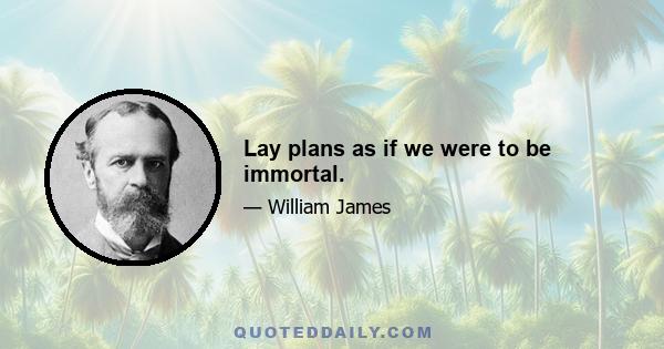 Lay plans as if we were to be immortal.