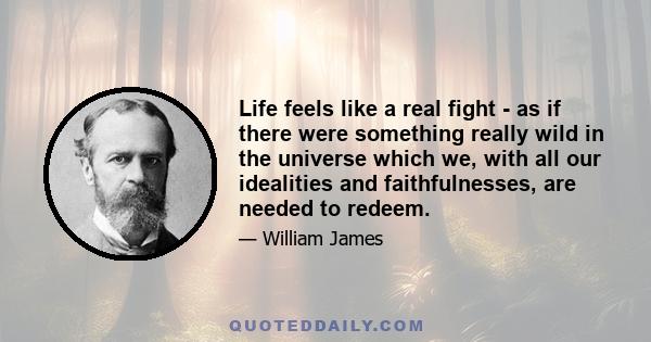 Life feels like a real fight - as if there were something really wild in the universe which we, with all our idealities and faithfulnesses, are needed to redeem.