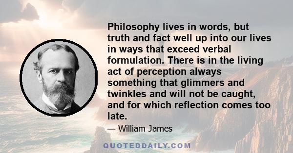 Philosophy lives in words, but truth and fact well up into our lives in ways that exceed verbal formulation. There is in the living act of perception always something that glimmers and twinkles and will not be caught,