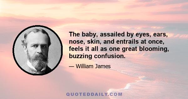 The baby, assailed by eyes, ears, nose, skin, and entrails at once, feels it all as one great blooming, buzzing confusion.