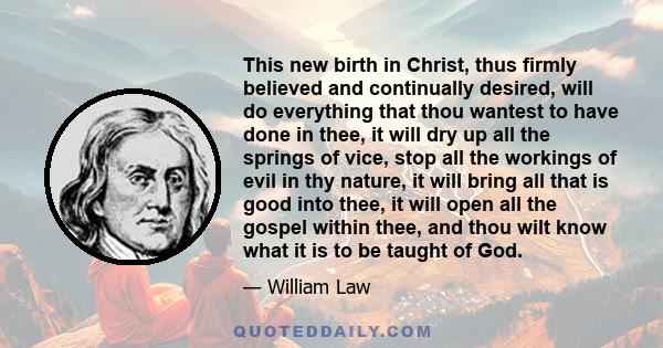 This new birth in Christ, thus firmly believed and continually desired, will do everything that thou wantest to have done in thee, it will dry up all the springs of vice, stop all the workings of evil in thy nature, it