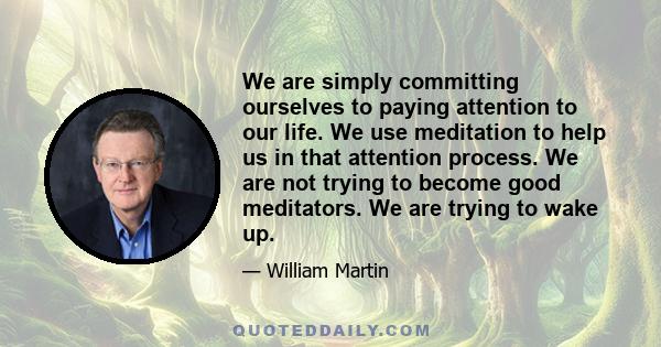 We are simply committing ourselves to paying attention to our life. We use meditation to help us in that attention process. We are not trying to become good meditators. We are trying to wake up.