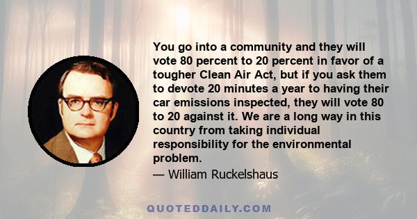 You go into a community and they will vote 80 percent to 20 percent in favor of a tougher Clean Air Act, but if you ask them to devote 20 minutes a year to having their car emissions inspected, they will vote 80 to 20