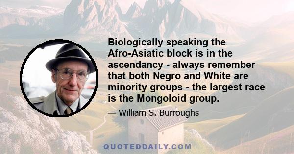 Biologically speaking the Afro-Asiatic block is in the ascendancy - always remember that both Negro and White are minority groups - the largest race is the Mongoloid group.