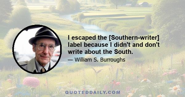 I escaped the [Southern-writer] label because I didn't and don't write about the South.