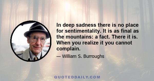 In deep sadness there is no place for sentimentality. It is as final as the mountains: a fact. There it is. When you realize it you cannot complain.