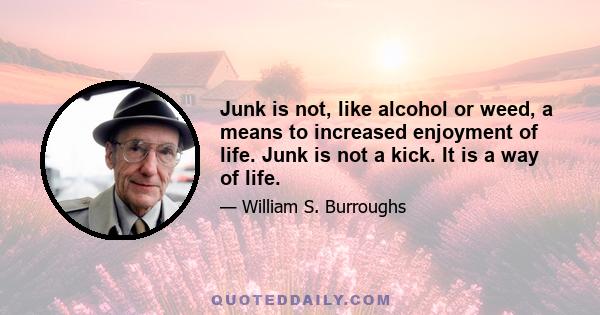 Junk is not, like alcohol or weed, a means to increased enjoyment of life. Junk is not a kick. It is a way of life.