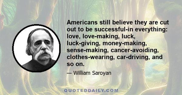 Americans still believe they are cut out to be successful-in everything: love, love-making, luck, luck-giving, money-making, sense-making, cancer-avoiding, clothes-wearing, car-driving, and so on.