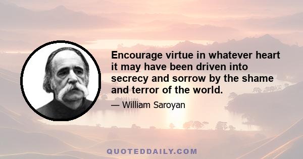 Encourage virtue in whatever heart it may have been driven into secrecy and sorrow by the shame and terror of the world.