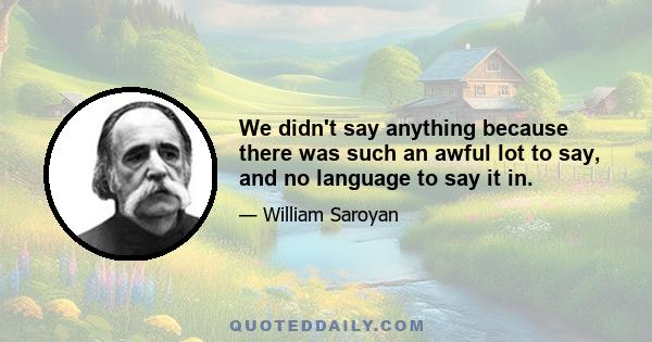 We didn't say anything because there was such an awful lot to say, and no language to say it in.