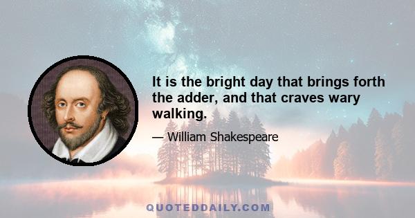 It is the bright day that brings forth the adder, and that craves wary walking.