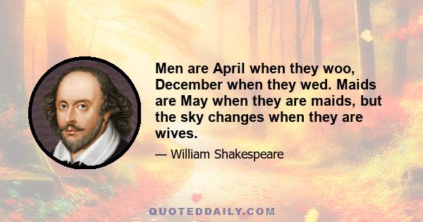 Men are April when they woo, December when they wed. Maids are May when they are maids, but the sky changes when they are wives.