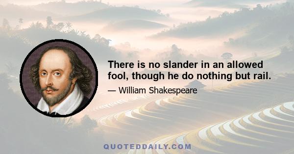 There is no slander in an allowed fool, though he do nothing but rail.