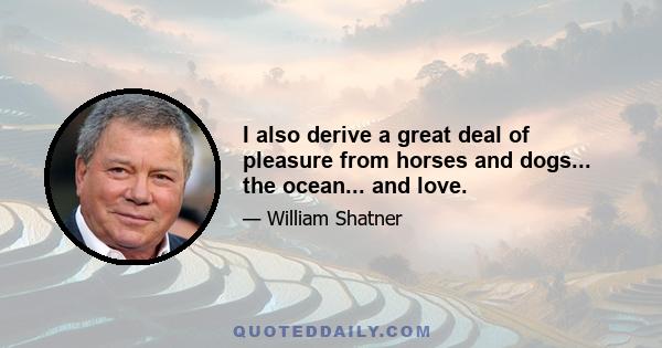 I also derive a great deal of pleasure from horses and dogs... the ocean... and love.