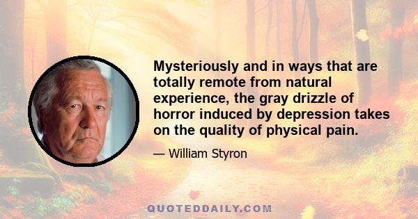 Mysteriously and in ways that are totally remote from natural experience, the gray drizzle of horror induced by depression takes on the quality of physical pain.