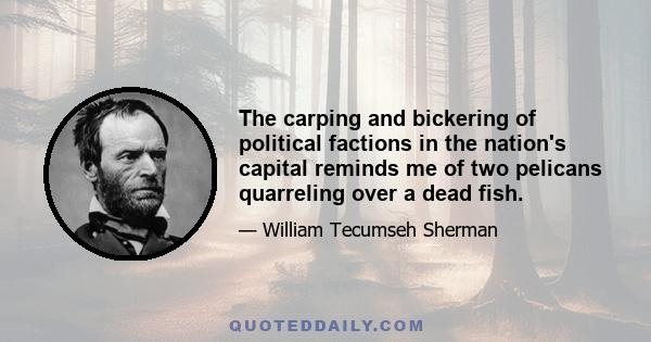 The carping and bickering of political factions in the nation's capital reminds me of two pelicans quarreling over a dead fish.