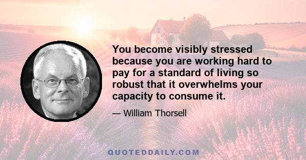 You become visibly stressed because you are working hard to pay for a standard of living so robust that it overwhelms your capacity to consume it.