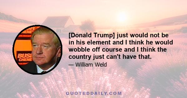 [Donald Trump] just would not be in his element and I think he would wobble off course and I think the country just can't have that.