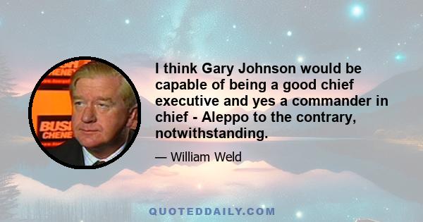 I think Gary Johnson would be capable of being a good chief executive and yes a commander in chief - Aleppo to the contrary, notwithstanding.