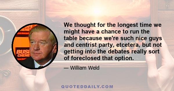 We thought for the longest time we might have a chance to run the table because we're such nice guys and centrist party, etcetera, but not getting into the debates really sort of foreclosed that option.