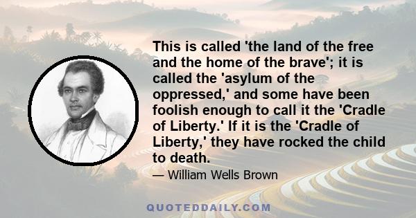 This is called 'the land of the free and the home of the brave'; it is called the 'asylum of the oppressed,' and some have been foolish enough to call it the 'Cradle of Liberty.' If it is the 'Cradle of Liberty,' they