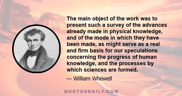 The main object of the work was to present such a survey of the advances already made in physical knowledge, and of the mode in which they have been made, as might serve as a real and firm basis for our speculations