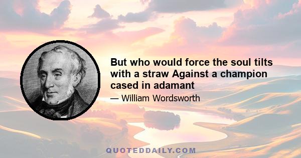 But who would force the soul tilts with a straw Against a champion cased in adamant