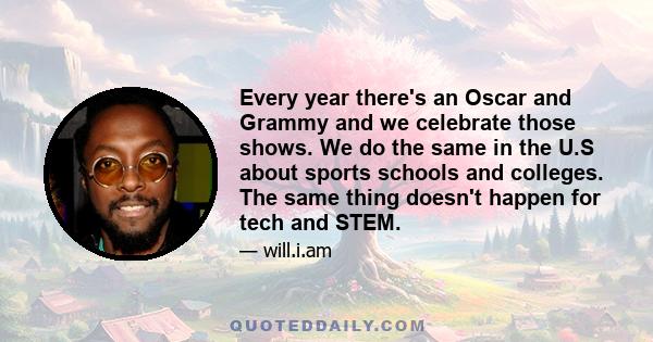 Every year there's an Oscar and Grammy and we celebrate those shows. We do the same in the U.S about sports schools and colleges. The same thing doesn't happen for tech and STEM.