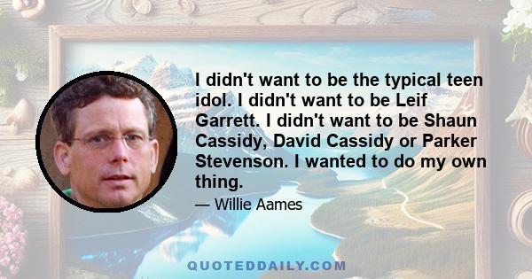 I didn't want to be the typical teen idol. I didn't want to be Leif Garrett. I didn't want to be Shaun Cassidy, David Cassidy or Parker Stevenson. I wanted to do my own thing.