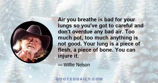 Air you breathe is bad for your lungs so you've got to careful and don't overdue any bad air. Too much pot, too much anything is not good. Your lung is a piece of flesh, a piece of bone. You can injure it.