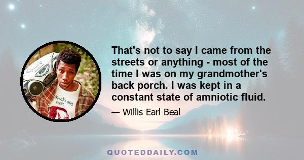 That's not to say I came from the streets or anything - most of the time I was on my grandmother's back porch. I was kept in a constant state of amniotic fluid.