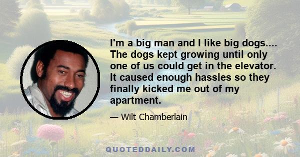 I'm a big man and I like big dogs.... The dogs kept growing until only one of us could get in the elevator. It caused enough hassles so they finally kicked me out of my apartment.