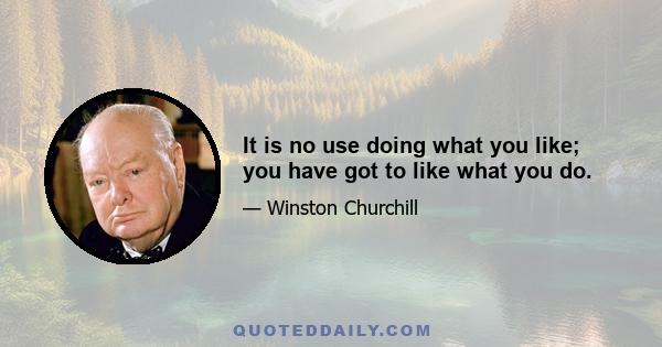 It is no use doing what you like; you have got to like what you do.