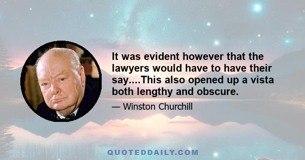 It was evident however that the lawyers would have to have their say....This also opened up a vista both lengthy and obscure.