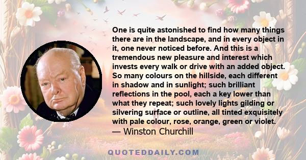 One is quite astonished to find how many things there are in the landscape, and in every object in it, one never noticed before. And this is a tremendous new pleasure and interest which invests every walk or drive with