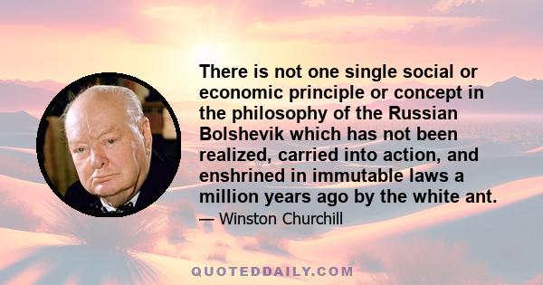 There is not one single social or economic principle or concept in the philosophy of the Russian Bolshevik which has not been realized, carried into action, and enshrined in immutable laws a million years ago by the