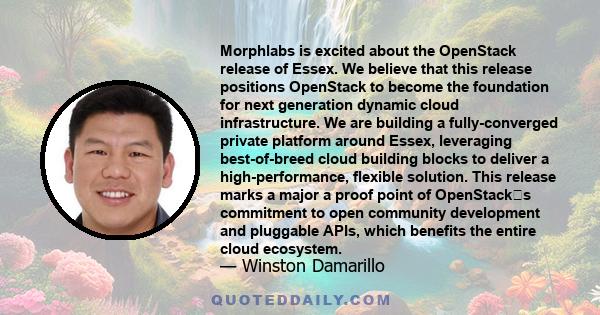 Morphlabs is excited about the OpenStack release of Essex. We believe that this release positions OpenStack to become the foundation for next generation dynamic cloud infrastructure. We are building a fully-converged