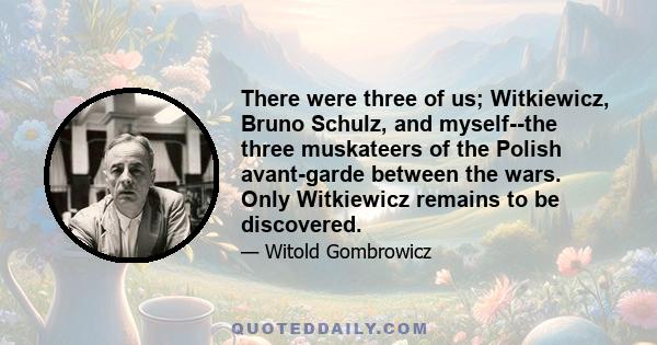 There were three of us; Witkiewicz, Bruno Schulz, and myself--the three muskateers of the Polish avant-garde between the wars. Only Witkiewicz remains to be discovered.