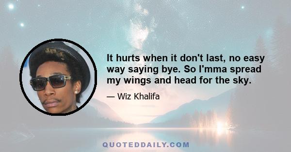 It hurts when it don't last, no easy way saying bye. So I'mma spread my wings and head for the sky.