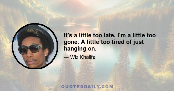 It's a little too late. I'm a little too gone. A little too tired of just hanging on.