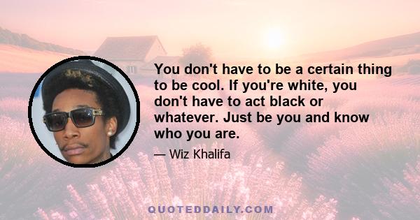 You don't have to be a certain thing to be cool. If you're white, you don't have to act black or whatever. Just be you and know who you are.