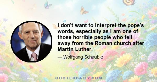 I don't want to interpret the pope's words, especially as I am one of those horrible people who fell away from the Roman church after Martin Luther.