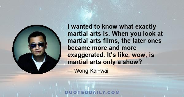 I wanted to know what exactly martial arts is. When you look at martial arts films, the later ones became more and more exaggerated. It's like, wow, is martial arts only a show?