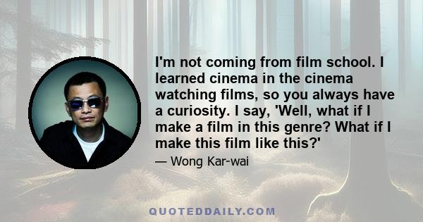 I'm not coming from film school. I learned cinema in the cinema watching films, so you always have a curiosity. I say, 'Well, what if I make a film in this genre? What if I make this film like this?'