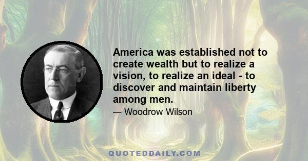 America was established not to create wealth but to realize a vision, to realize an ideal - to discover and maintain liberty among men.