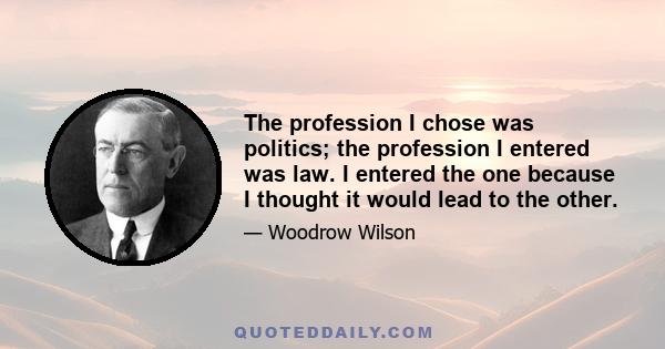 The profession I chose was politics; the profession I entered was law. I entered the one because I thought it would lead to the other.