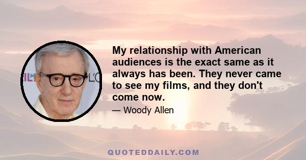 My relationship with American audiences is the exact same as it always has been. They never came to see my films, and they don't come now.