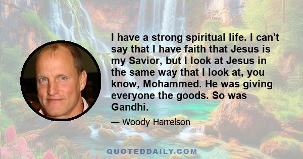 I have a strong spiritual life. I can't say that I have faith that Jesus is my Savior, but I look at Jesus in the same way that I look at, you know, Mohammed. He was giving everyone the goods. So was Gandhi.